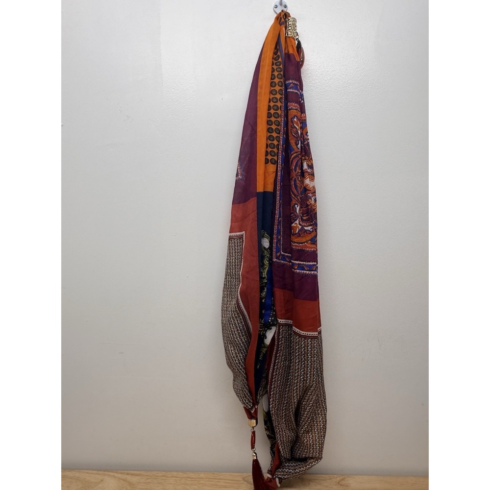 Women's Boho Scarf Necklace Orange Purple Jeweled Pendant Tassel Statement #64 - Picture 7 of 8